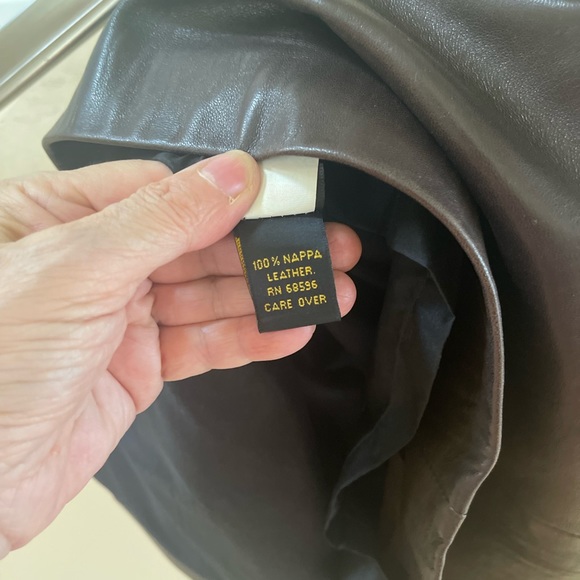 DONNA KARAN BROWN LEATHER SKIRT - Picture 12 of 15